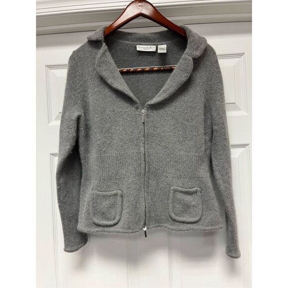 Cambridge Dry Goods Gray Angora Blend Zip Up Cardigan Sweater s. PXL - Picture 1 of 7